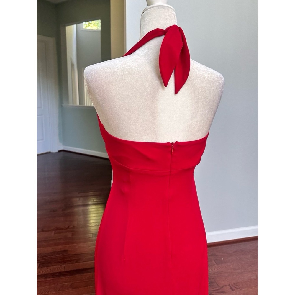 Vintage Cache Red Brown Silver Halter Neck Plunge Sexy Cocktail Dress Large - Picture 11 of 12